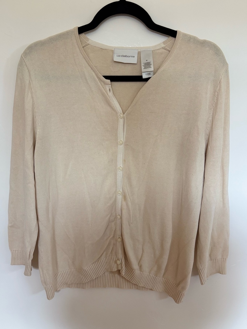 Liz Claiborne Silk Cotton Blend Cardigan Sweater Ivory Cream Medium M a17